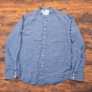 Boden 100% Linen Blade Collar Long‎ Sleeve Button Up Shirt Blue Medium